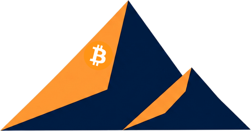 Fourteener Bitcoin logo — two mountain peaks with a Bitcoin symbol